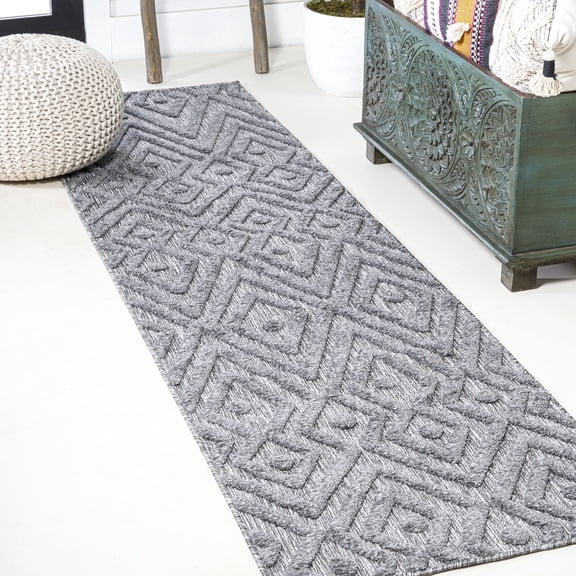 JONATHAN Y IBIZA 2 x 8 Runner Rug, Balansat Moroccan Diamond - Dark Gray, IBZ100A-28