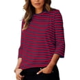 thumbnail image 5 of Aboser 3/4 Sleeve Womens Tops Trendy Striped Print Shirts Loose Fit Crewneck T Shirt Three Quarter Length Sleeved Tshirts Comfy Casual Basic Tees Going Out Top, 5 of 6