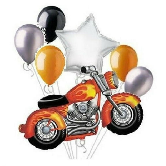 7 Pce Motorcycle Balloon Bouquet Set Harley Snarley Birthday Party Decoration B