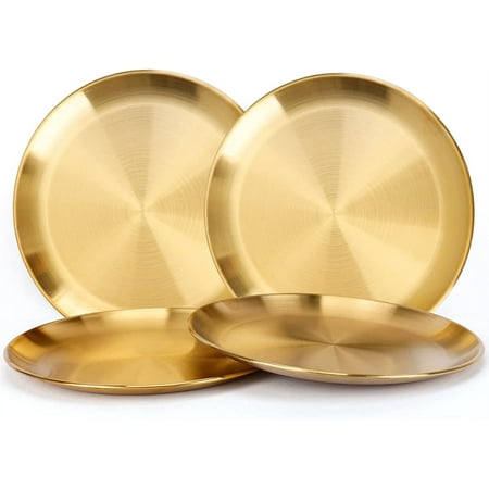 

304 Stainless Steel Dinner Plate Metal Round Dinner Dishes for Adults