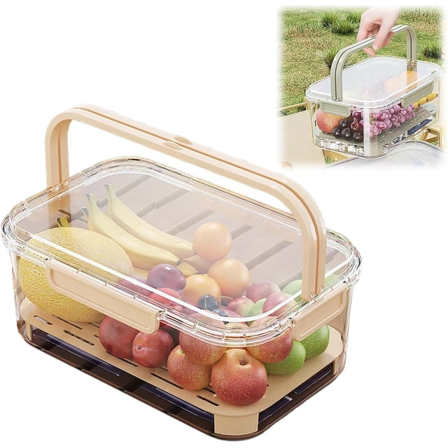 Contenedores de almacenamiento de frutas para refrigerador con tapas, caja portátil para mantener la frescura con asa, contenedor de almacenamiento de alimentos sin BPA con rejilla de drenaje, contene