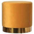 thumbnail image 1 of Tabouret Ottoman Rond en Velours Standard avec Base Dorée, Moutarde, 1 of 7