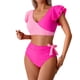 thumbnail image 4 of Conjunto de Trajes de Baño de Color Sólido de las Mujeres, una Pieza Conservadora con Bloqueo de Color, Ruffle Y División Lateral para la Playa Y la Piscina, Desgaste de Verano Modesto, 4 of 9