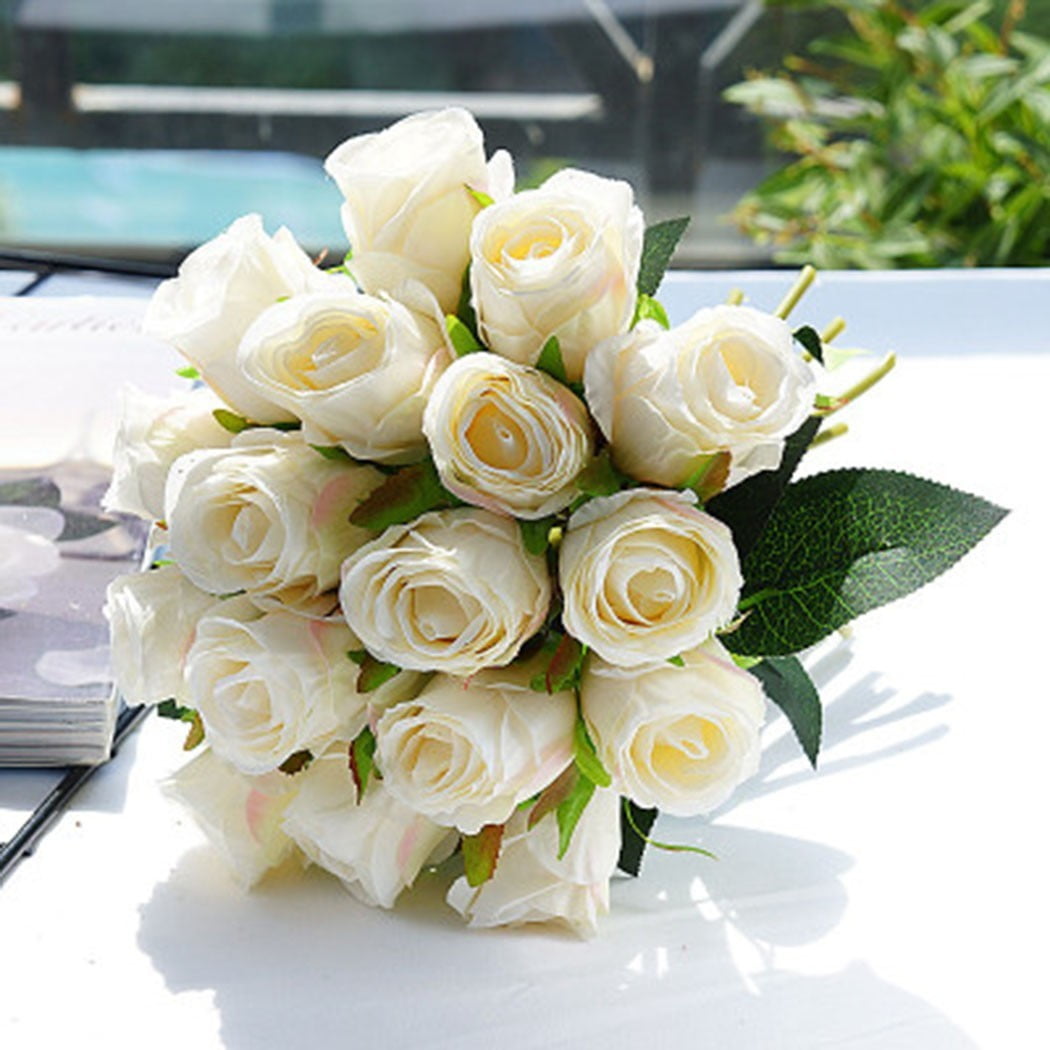 Artificial Flowers Wedding Bouquet Party Decor Home 12 Heads Silk Rose Buch Fake 