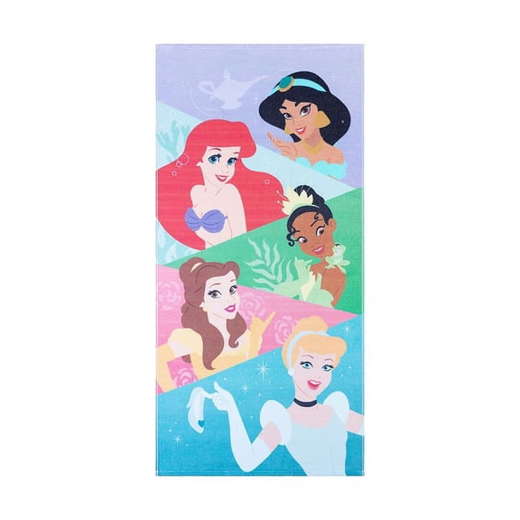 Kids Disney Princesses Tiana, Jasmine, Ariel, Belle, & Cinderella Beach Towel
