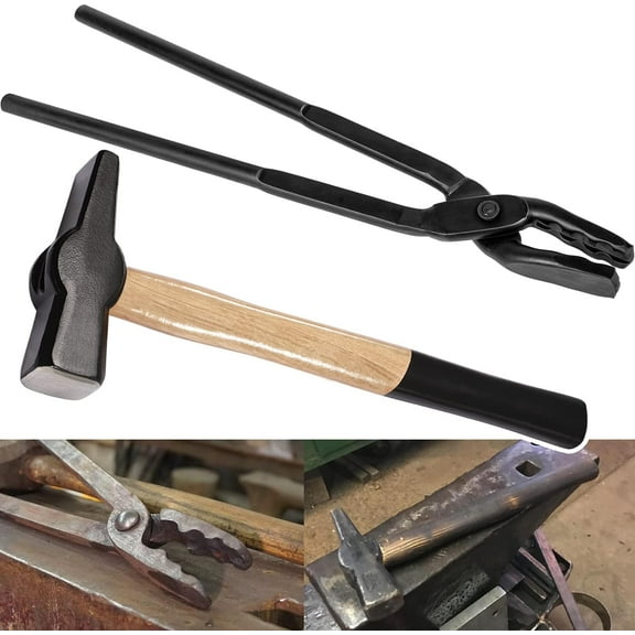 Blacksmith 15” Wolf Jaw Tongs and Hammer Tool Set Essential Tools for Blacksmith Bladesmith Forge