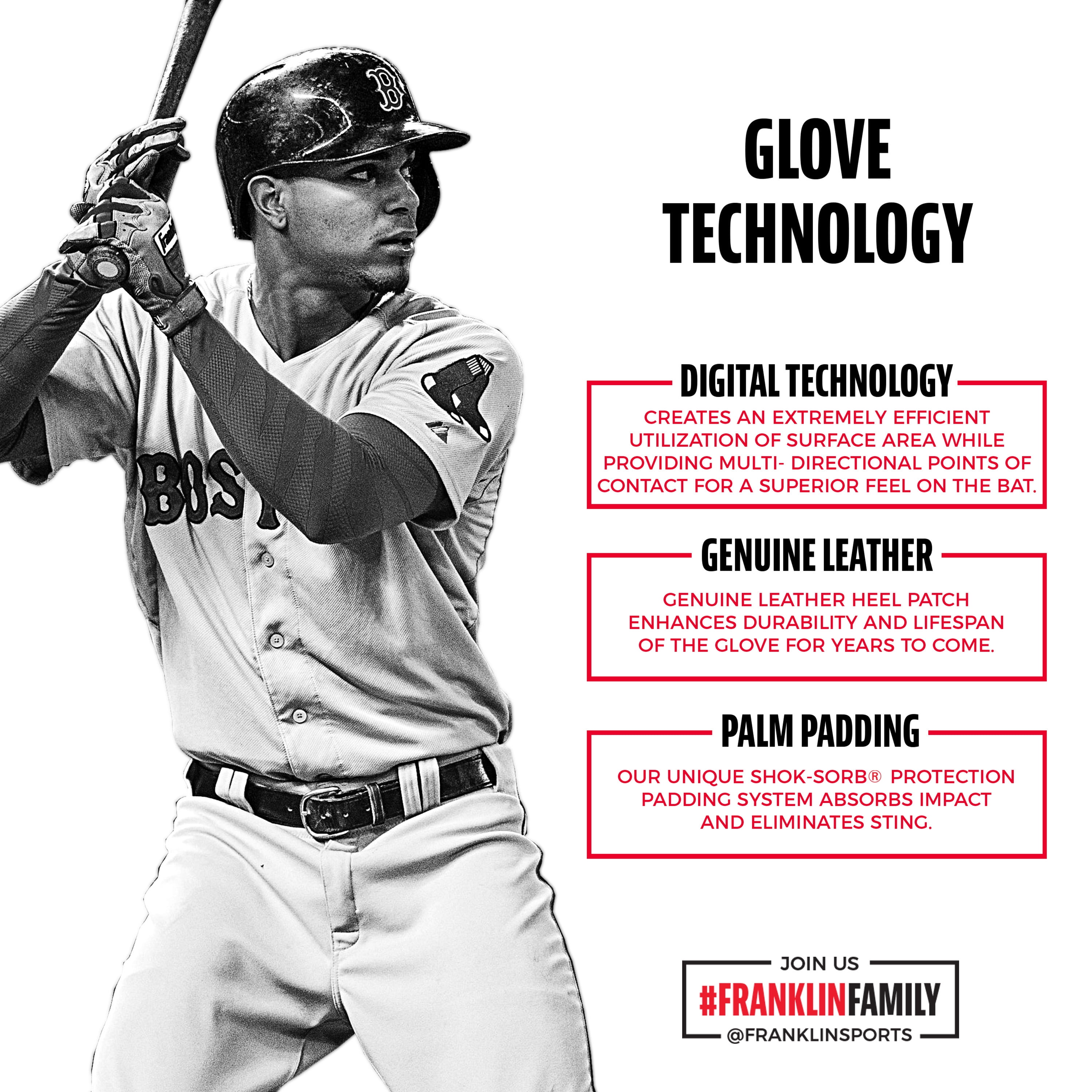 Franklin Sports MLB Shockwave Baseball Batting Gloves, Black / Gray / White, Youth Medium