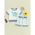 thumbnail image 2 of Argulvti Toddler Boy Summer Leisure Shorts Outfit Cotton Short Sleeve Round Neck T-Shirt with Elastic Waist Dinosaur Print Shorts, 2 of 8