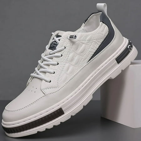 Genuine Leather Casual Shoes Men outdoor Oxfords Men Breathable Flats Shoes men Moccasins Shoes Men sneakers (white 6.5)
