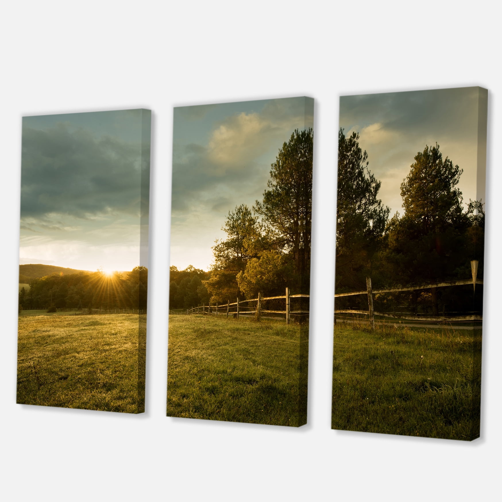 Designart 'Beautiful Sunrise in the farm ' Landscape Canvas Art Print