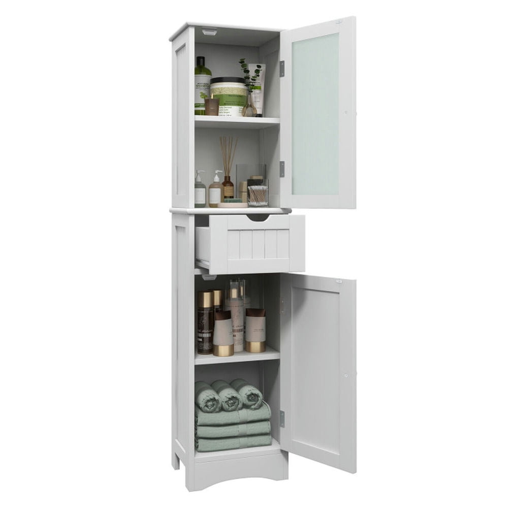 Finihen Bathroom Storage Cabinet, Bathroom Floor Cabinet, Tall Floor Storage Cabinet with 2 Doors and 1 Drawer for Bathroom, Living Room, Bedroom, Kitchen, White Finihen Bathroom Storage Cabinet, Bathroom Floor Cabinet, Tall Floor Storage Cabinet with 2 Doors and 1 Drawer for Bathroom, Living Room, Bedroom, Kitchen, White