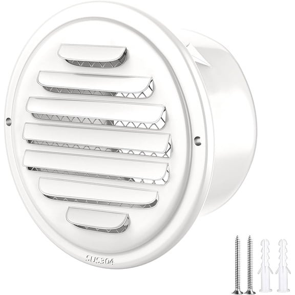 ABCISI 304 Stainless Steel Air Vents Cover, Louvered Grille Cover Vent Flat Ducting Air Vent Wall Inlet with Built-in a Fly Screen Mesh for HVAC Ventilation (6 inch (150mm) White Paint)