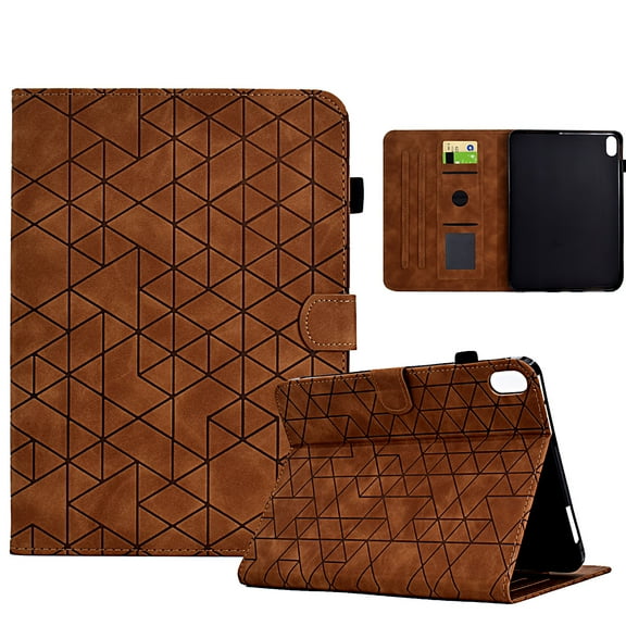 Embossed Folio Flip Smart Case Cover for iPad 10th Gen 10.9" 2022, Premium PU Leather Kickstand Card Slots Magnetic Auto Sleep / Wake with Pen Slot Case for iPad 10th Gen 10.9" 2022, Brown