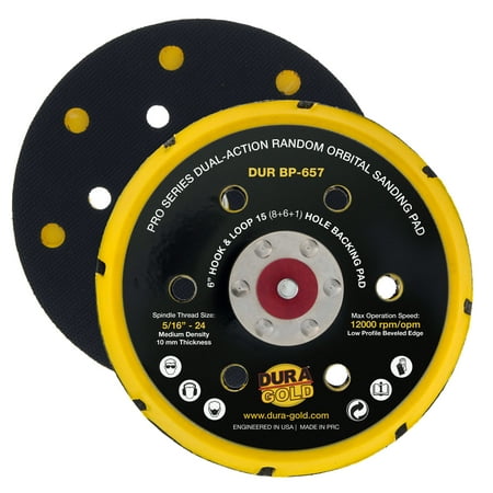 

Dura-Gold Pro Series 6\ Hook & Loop DA Backing Plate Pad 15 (8 + 6 + 1) Hole Pattern Dustless - Low Profile Vented Edge Dual-Action Random Orbital Sanding Pad Sander Polisher Auto