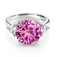 thumbnail image 3 of Gem Stone King 9.34 Cttw Pink Created Sapphire 3-Stone Ring for Women | 925 Sterling Silver | Round 12MM | Trillion 5MM (Size 7), 3 of 4