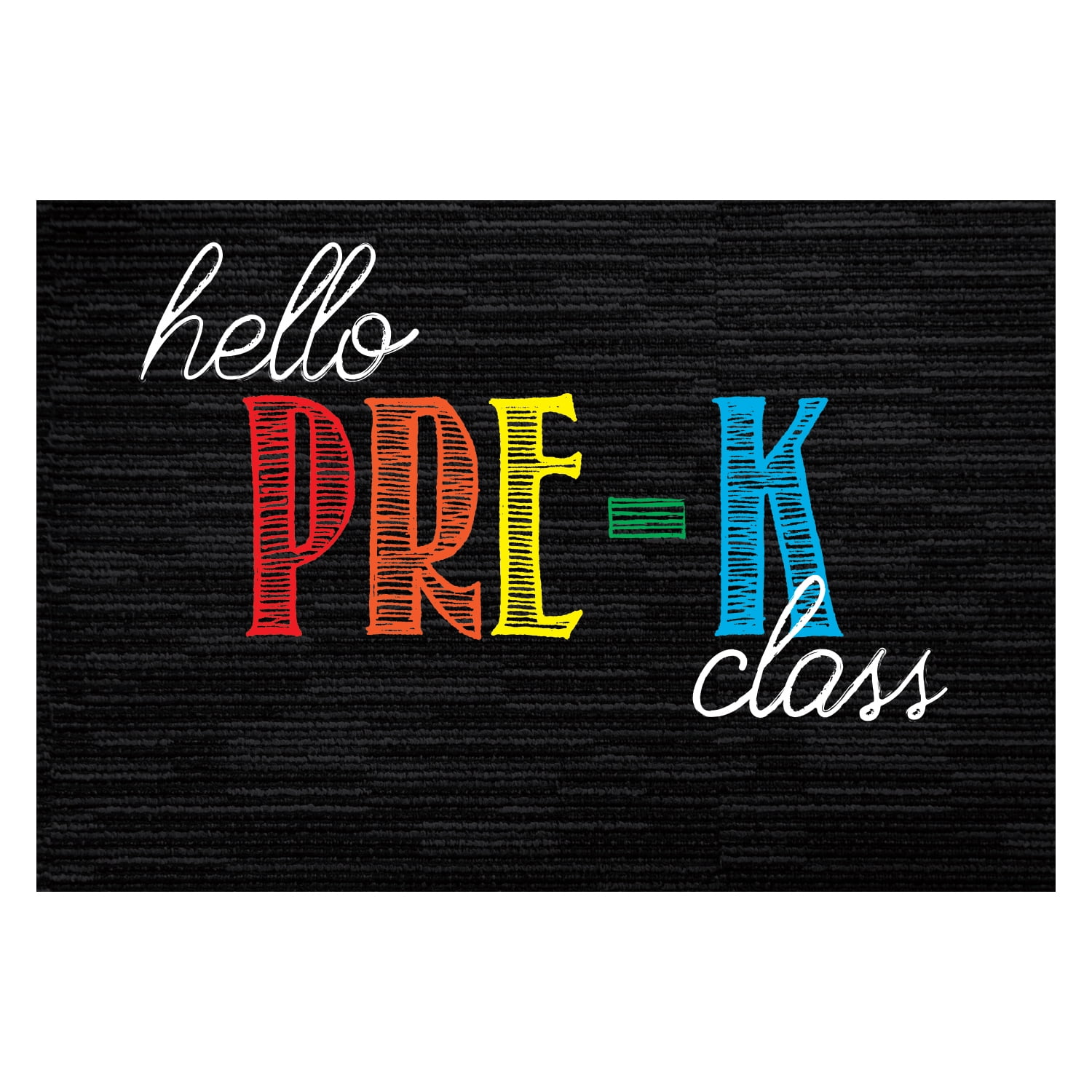 Personalized Planet 27x18 Hello Pre Kindergarten Doormat with Custom Teacher Name Printed on Black Rectangular 1/8” Thick Non Slip Mat for School Classroom or Home