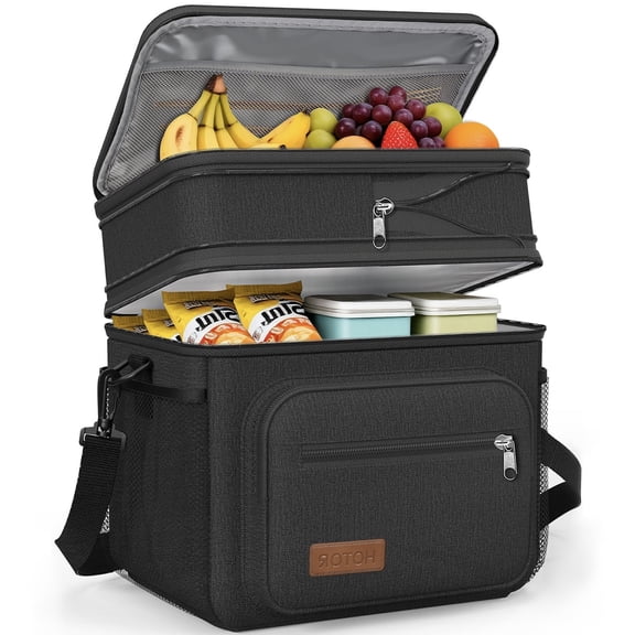 HOTOR Double-Layer Insulated Lunch Box for Men & Women, Leakproof Cooler for Work, Travel & Picnic, 11.1" x 9.7" x 6.7", Black