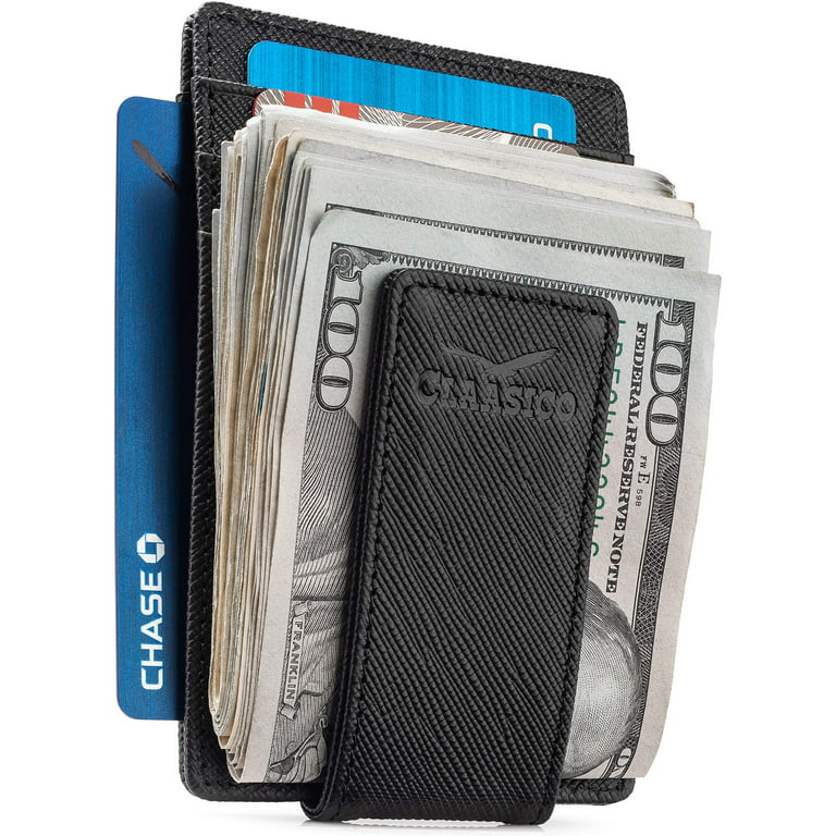 Genuine Leather Money Clip Wallet, Minimalist Mens Wallet, Strong Magnetic  Clip with RFID Blocking, Card Case With Money Clip, Slim Front Pocket