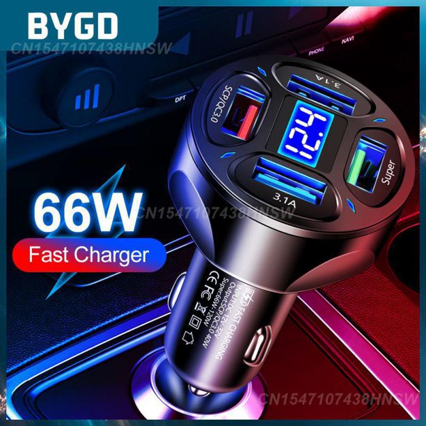 Universal Car Charger Adapter Multifunctional Car Charger Supports Fast Charging 66w 4usb Digital Display Car ChargerblackRussian Federation He Qiyong unisex
