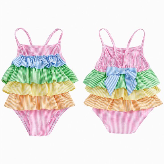 Bosanter Little Girls Swimsuit One-Piece Bathing Suit Colorful Rainbow Swimwear Comfortable Breathable Hawaii Swimwear Bathing Suit, Hot Pink 2-3T
