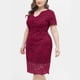 thumbnail image 4 of Vestido de fiesta de encaje sólido de manga corta con cuello en V de talla grande Sexy para mujer a la moda Fridja  qw5892, 4 of 9