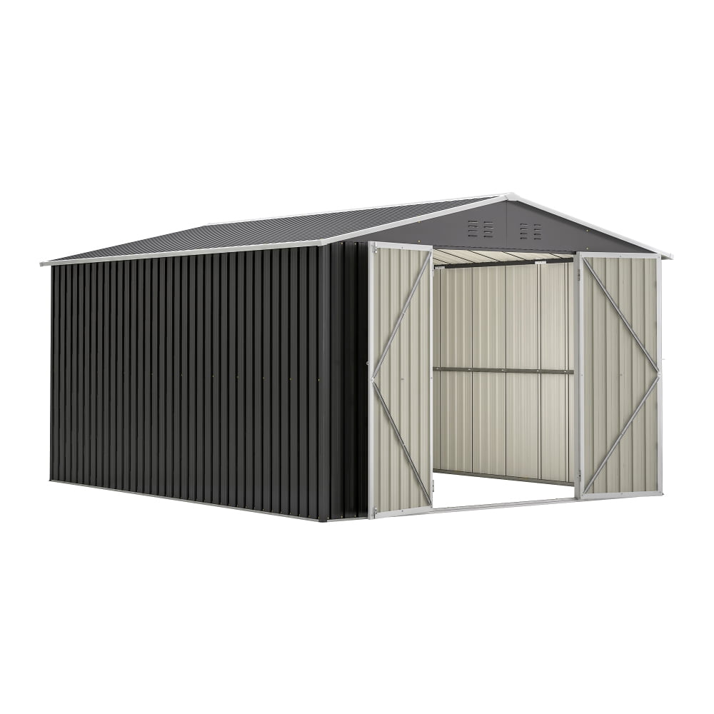 10x12 FT Metal Outdoor Storage Shed – Large Utility Tool Shed with Lockable Doors and Reinforced Frame, Black Garden Storage for Backyard & Patio