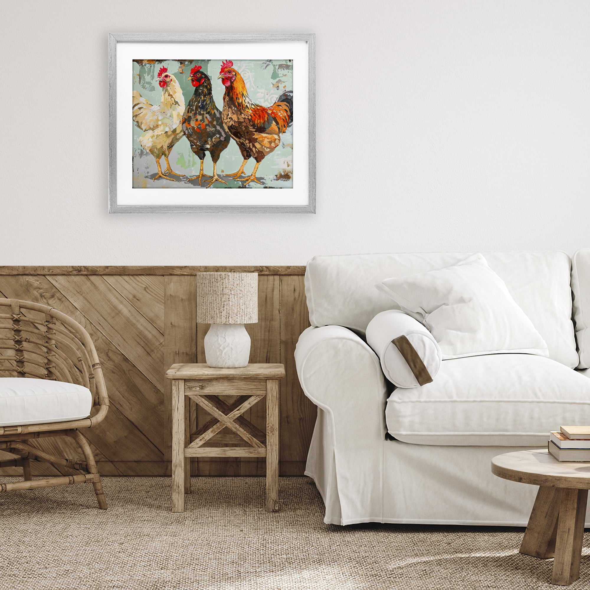 Stupell Industries Abstract Chickens Trio Gray Framed Print Under Glass, design by Creative Studio