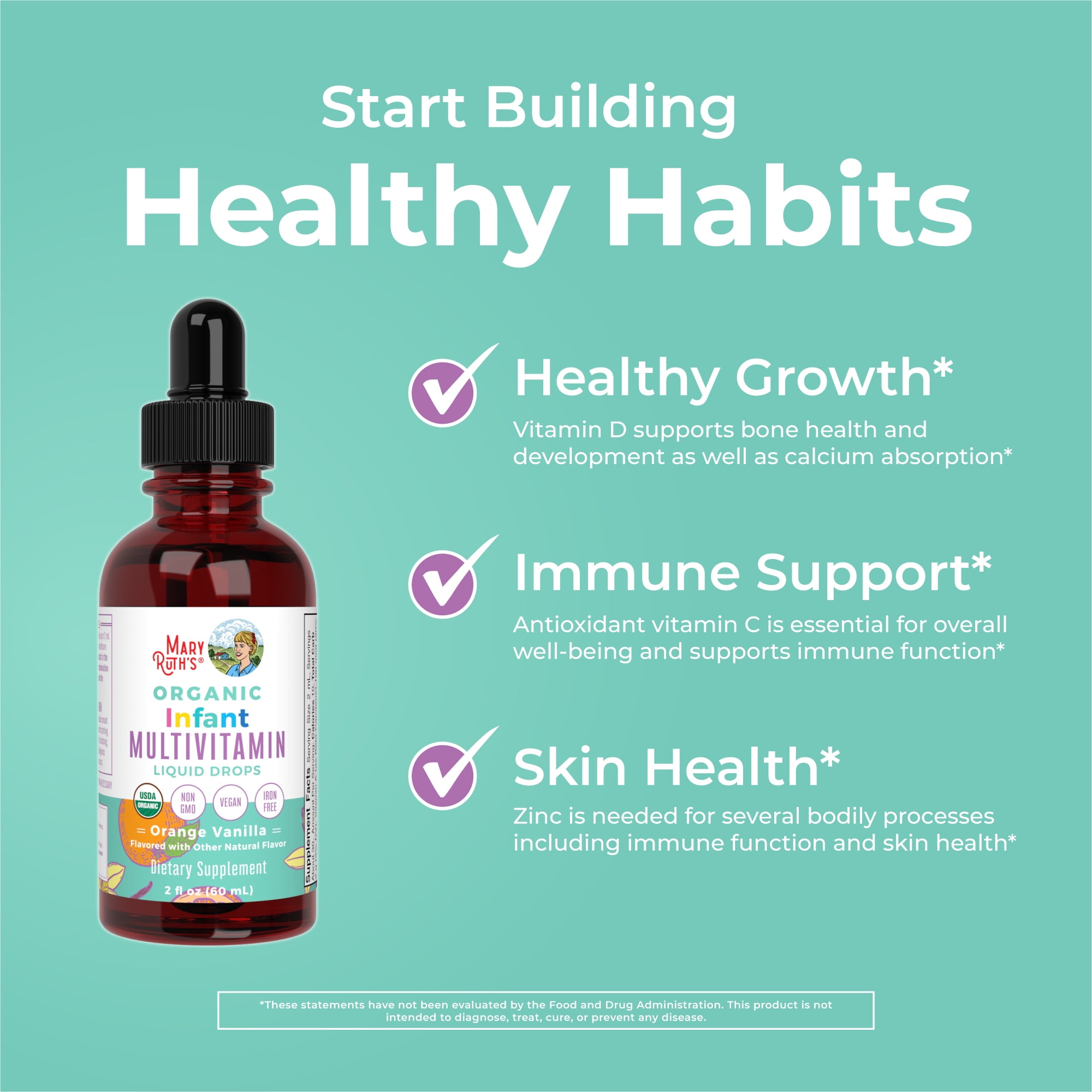 (2 pack) MaryRuth's Liquid Multivitamin for Babies & Infants Iron Free, USDA Organic, Orange Vanilla, 2 fl oz