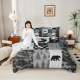 thumbnail image 4 of Manfei Hunting Moose Bear Queen Comforter Set, Gray Black Blue Rustic Plaid Bedding Sets, Nature Adventure Theme Bedding Comforter Set, Luxury Bedroom Decor, 4 of 8