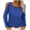 thumbnail image 2 of Trendy Cold Shoulder Tops for Women Long Sleeve Tunic Tops Blouses Sexy Casual Criss Cross Pullover Cut Out Shirts, 2 of 4