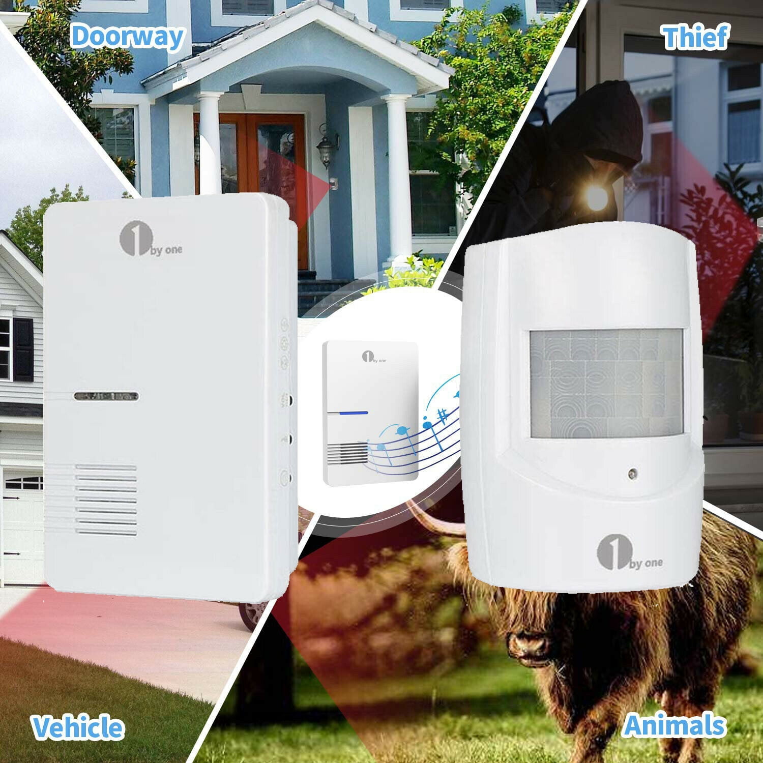 1byone 1000ft Plugin Wireless Driveway Alarm Alert System with