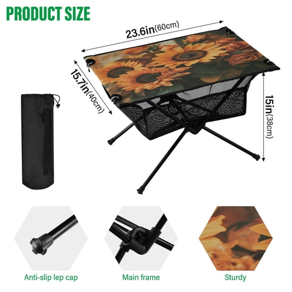 BZSMCE Camping Tables Simple Folding Table Golden Blossom Ensemble Pattern Size:23.6*15.7in