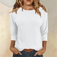 thumbnail image 6 of cocolona Womens Solid Color 3/4 Sleeve Tops Crew Neck Basic Loose Shirt Dressy Casual Outfits Blouses, 6 of 6