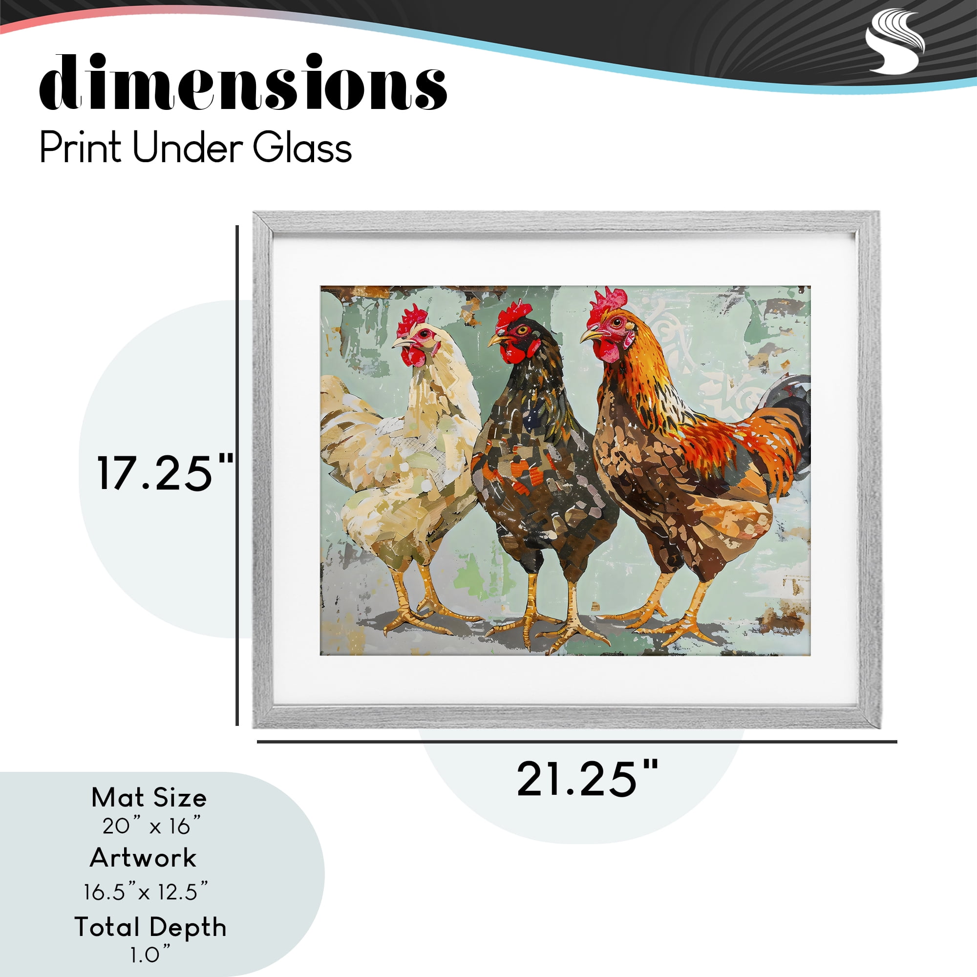 Stupell Industries Abstract Chickens Trio Gray Framed Print Under Glass, design by Creative Studio