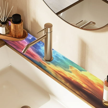 

Faucet Mat for Kitchen Sink 30 Sink Splash Guard Mat Super Absorbent Fast Drying Drain Pad Colorful Clouds over Water 2 Pack