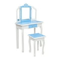 thumbnail image 2 of iRerts Kids Makeup Vanity Set, Wooden Kids Vanity Set with Tri-Folding Mirror and Stool, Girls Vanity Makeup Dressing Table with Drawer, Kids Bedroom Furniture Kids Vanity Table and Chair Set, Blue, 2 of 11