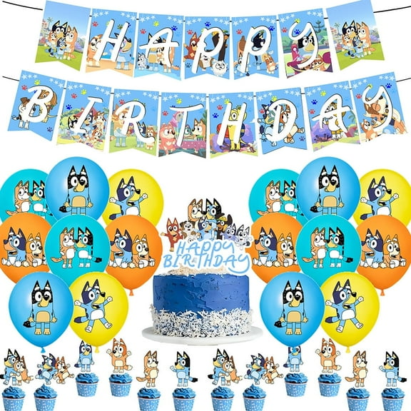 BUTOMKY Bluey Themed Birthday Party Decorations- Complete Party Kit with Banners,Cake Toppers,Balloons & Hanging Swirls |Gamer Party Supplies