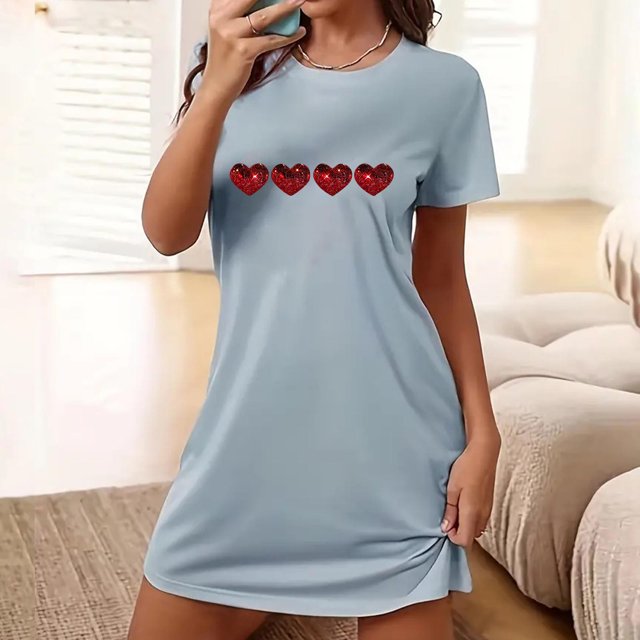 Camisón corto de talla grande para mujer, camisón de manga corta con estampado de pecho a la moda, camisón para mujer