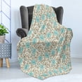 thumbnail image 4 of Victorian Soft Flannel Fleece Throw Blanket, Vintage Pattern with Delicate Flowers on Leafy Branches, Cozy Plush for Indoor and Outdoor Use, 50" x 60", Eggshell Cadet Blue, by Ambesonne, 4 of 5