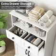 thumbnail image 2 of Bathroom Storage Cabinet, Farmhouse Bathroom Floor Cabinet freestanding with Doors and Drawers, 41.3"H Bathroom Organizer with Adjustable Shelf, White, 2 of 9
