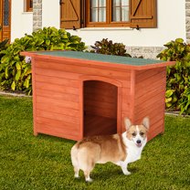 Pefilos 45" Outdoor Wood Dog Houses, Weatherproof Pet Cat House with Natural Door Cute Shelter Rabbit Hutch, Orange L