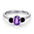 thumbnail image 3 of Gem Stone King 925 Sterling Silver Purple Amethyst and Black Diamond Engagement Ring for Women | 1.09 Cttw | Oval Checkerboard 7X5MM | Gemstone February Birthstone | Size 6, 3 of 6