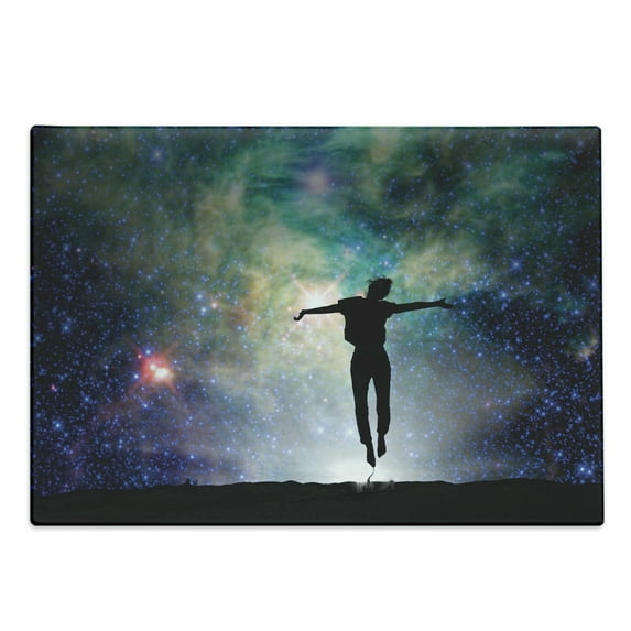 Colorful Cutting Board, Woman Silhouette Jumping Under Starry Night Milky Way Galaxy Image Art Print, Decorative Tempered Glass Cutting and Serving Board, in 3 Sizes, by Ambesonne
