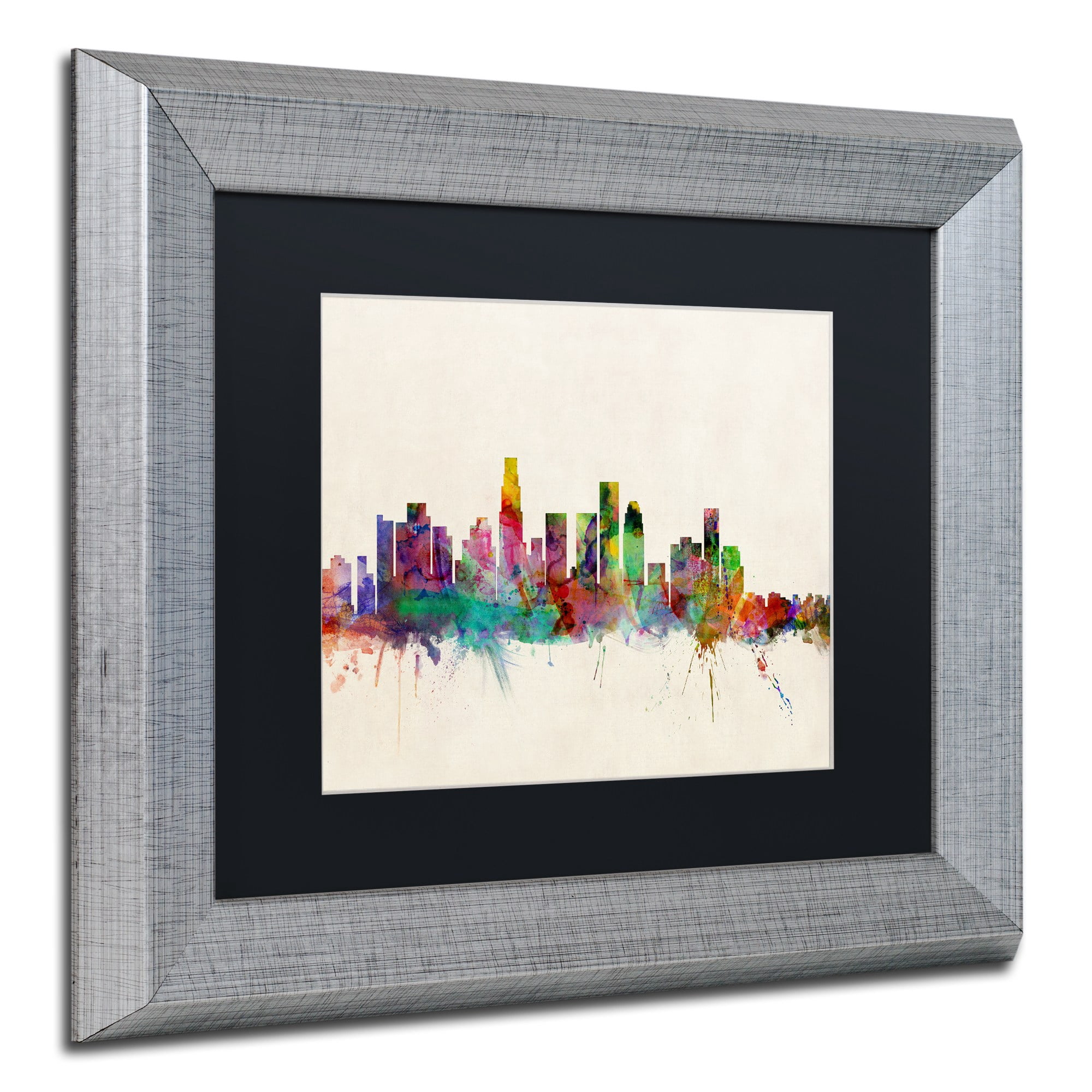 Trademark Fine Art "Los Angeles CA" Canvas Art by Michael Tompsett Black Matte, Silver Frame