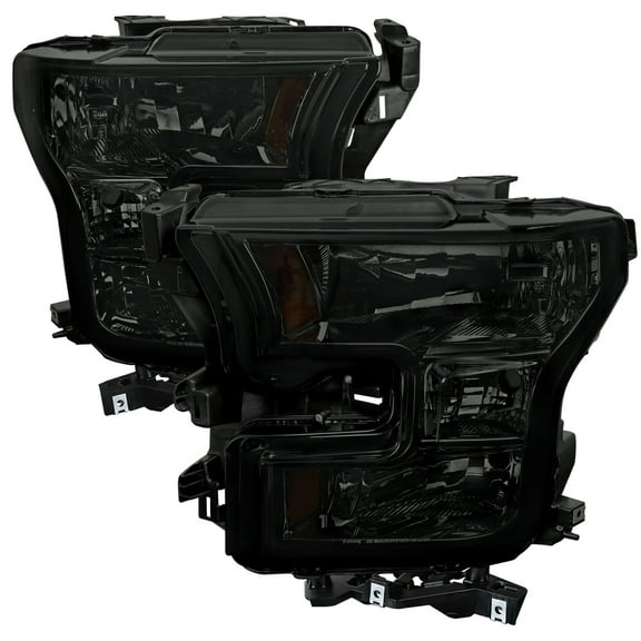 Replacement Factory Style Headlights (Chrome Housing/Smoke Lens) Made for and Compatible with 2015-2017 Ford F-150