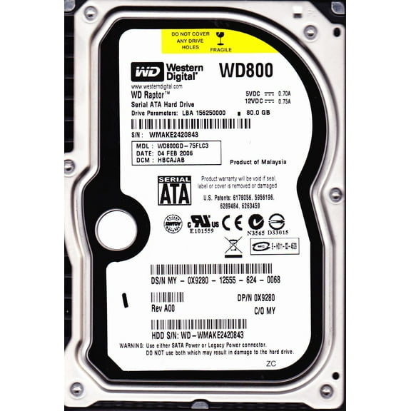 WD800GD-75FLC3, DCM HBCAJAB, Western Digital 80GB SATA 3.5 Hard Drive