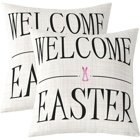 Housses de Coussin Thème de Pâques 16x16 Pouces Ensemble de 2 Mignon Lapin Rose Dessin Animé Animaux Sauvages Housses de Coussin pour Enfants Filles Adolescents Adultes Style Rustique Ferme pour Salon Canapé