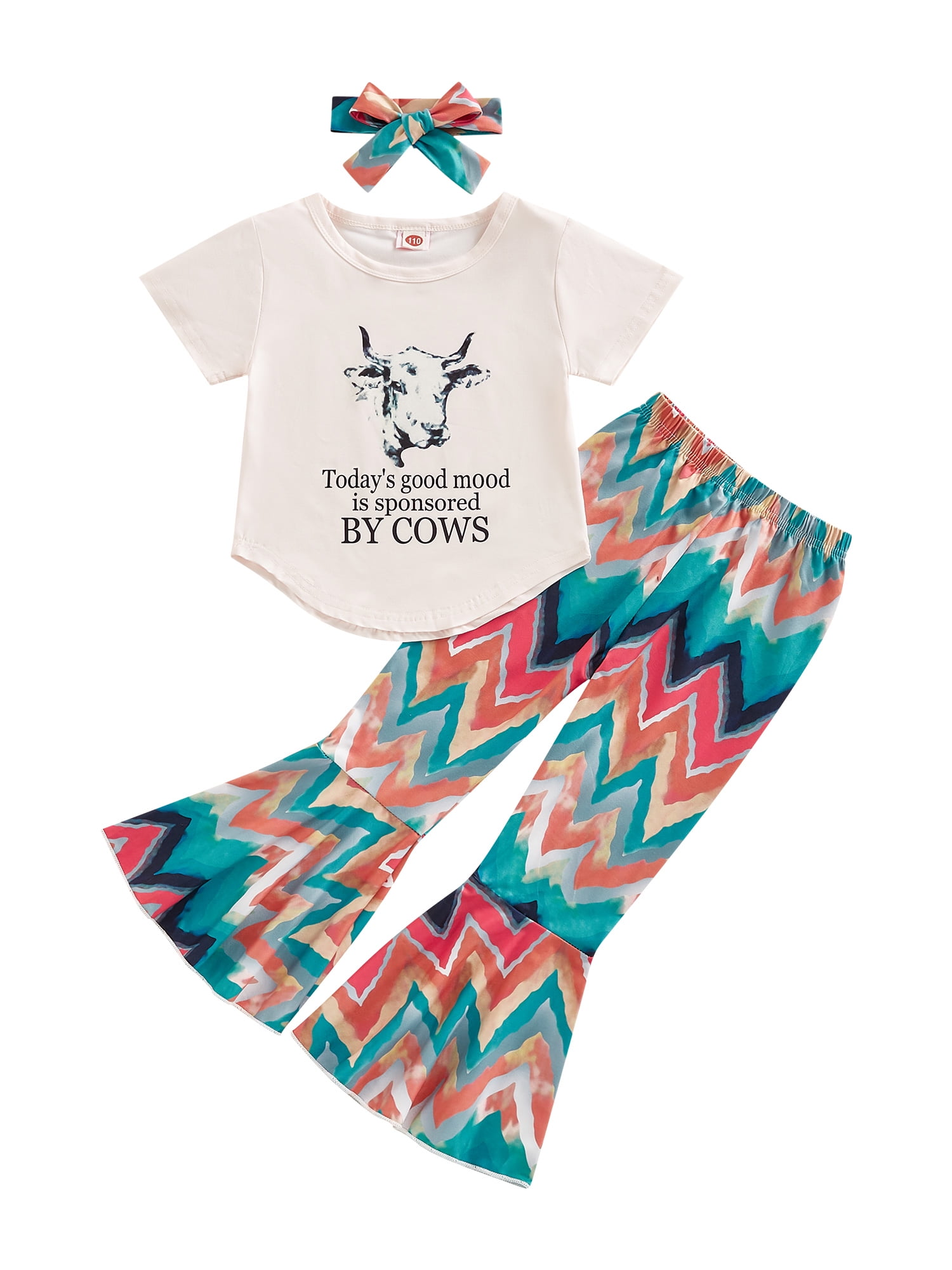 Qtinghua Toddler Baby Girl Western Clothes Short Sleeve Cow Print T