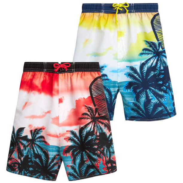 Quad Seven Boys' Swim Trunks 2 Pack Quick Dry Board Shorts Bathing