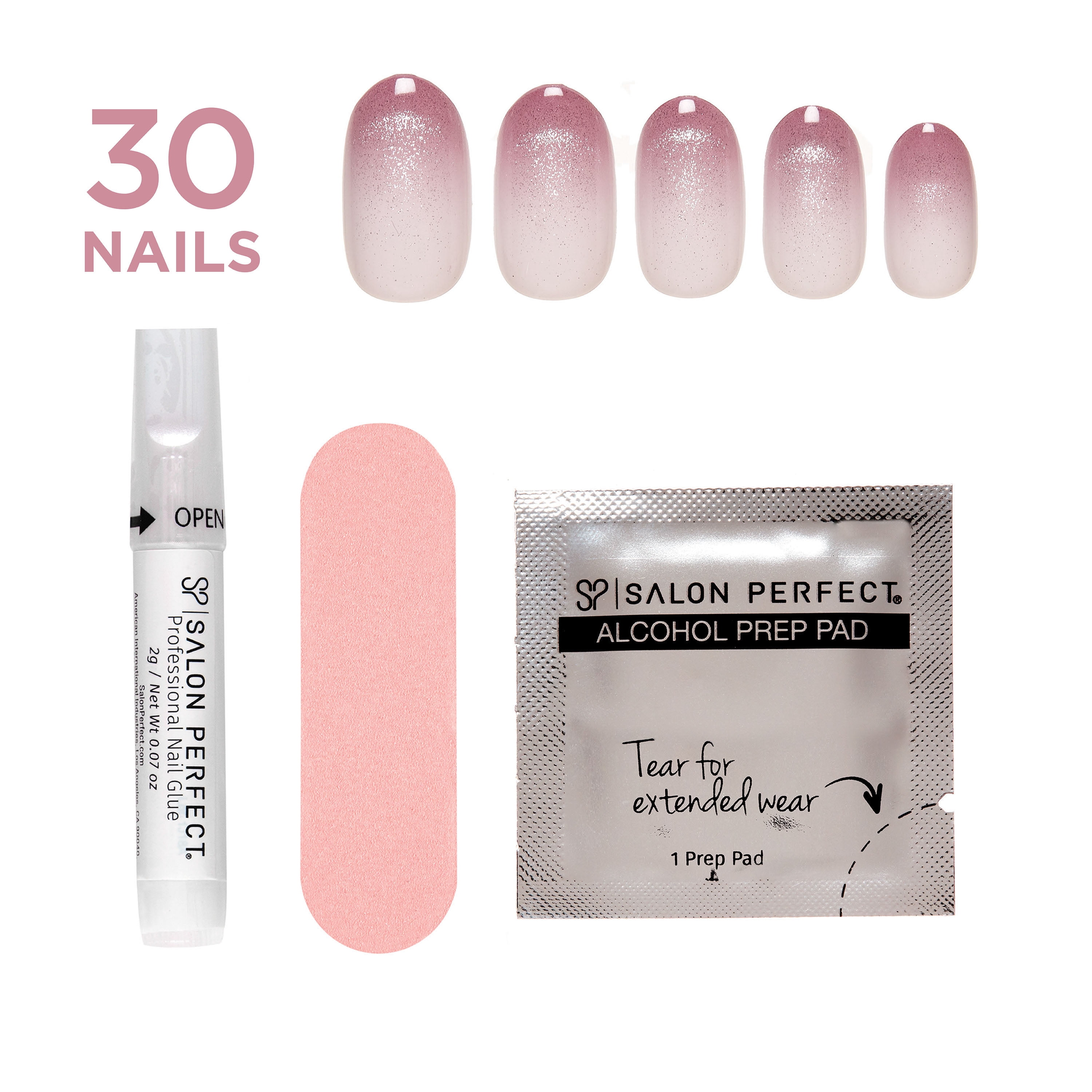 Salon Perfect Halloween Chill Short Almond Press-On Nails with Glue & File, Glitter French, 30 Pieces